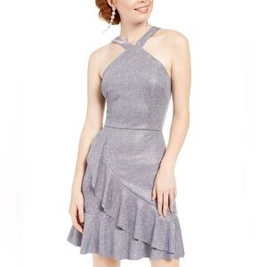 BCX Shimmer Gunmetal Ruffle Halter Party Dress Junior NWT Size 5